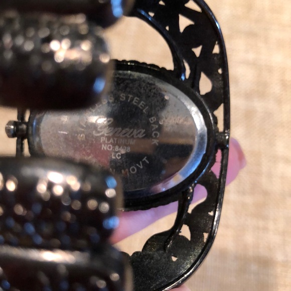 Geneva zebra and rhinestone black cuff watch - Picture 5 of 7